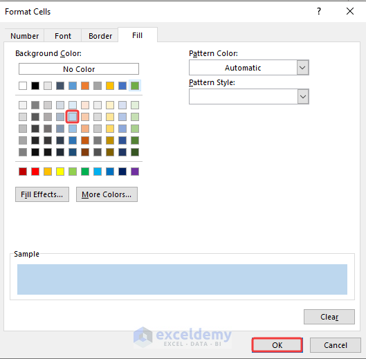 Selecting Fill color to format cells