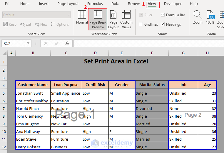 view print area