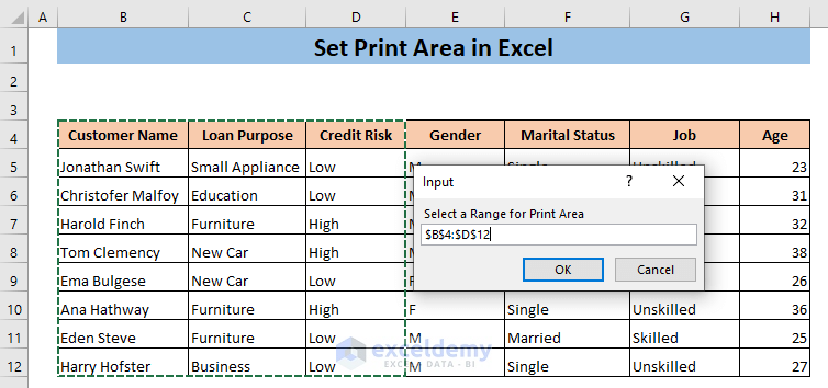 set print area in excel