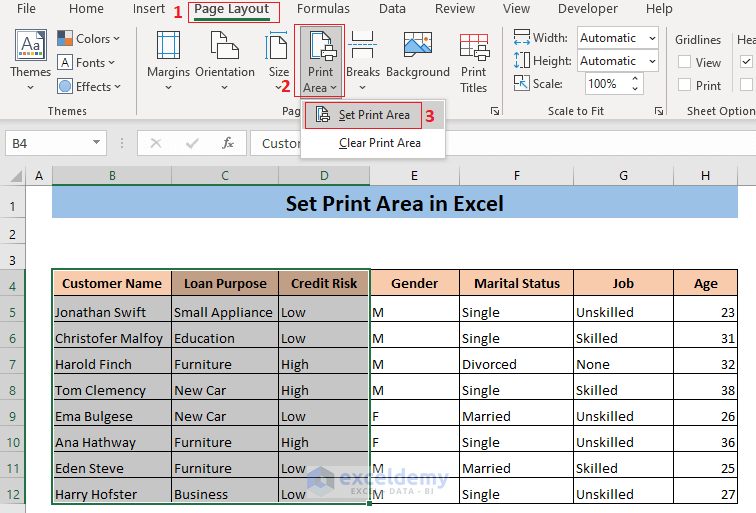 set print area in excel