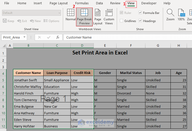 view print area