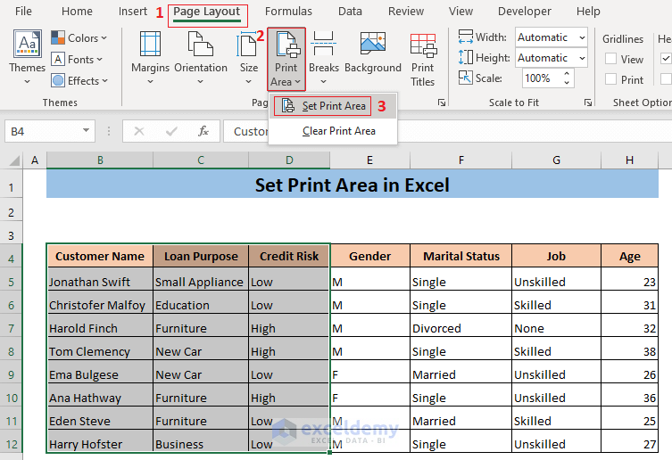 set print area in excel