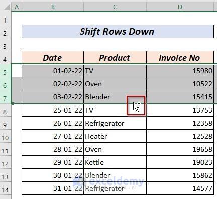Shift Rows Down in Excel