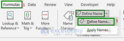 Excel Functions with Define Name Option to Organize Drop Down List
