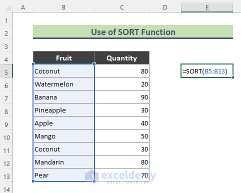 Apply Excel SORT Function to Arrange and Create Drop-Down List