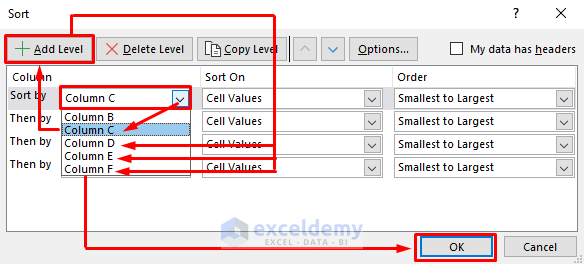 sorting by columns in excel
