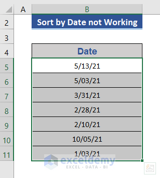 Excel Sort by Date not Working