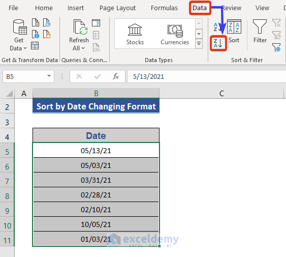 Change the Cell Format to Sort Date