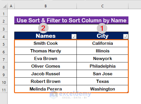 Use Sort & Filter Group to Sort by Name