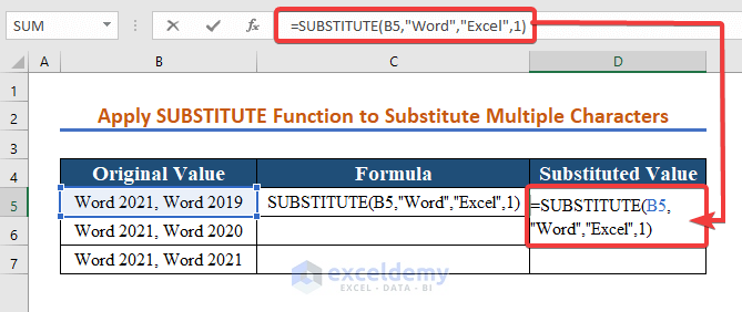 Use the SUBSTITUTE Function to Substitute Multiple Characters