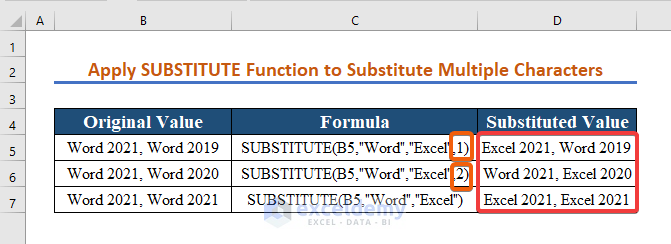 Use the SUBSTITUTE Function to Substitute Multiple Characters