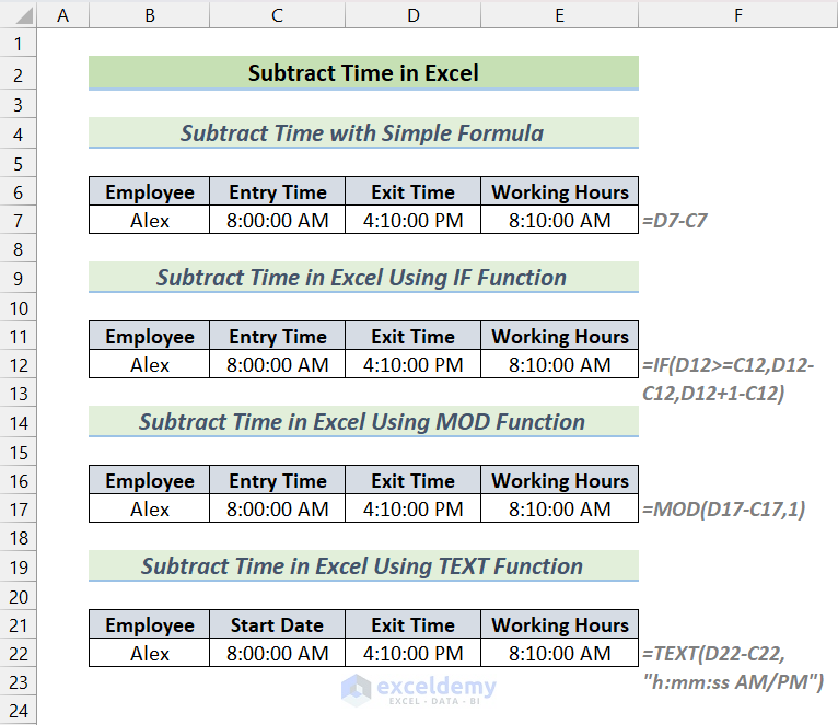 How to Subtract Time in Excel 10 Methods ExcelDemy