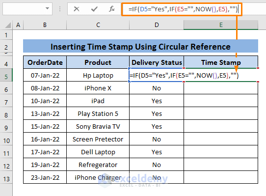 Timestamp-Allow Circular Reference Excel