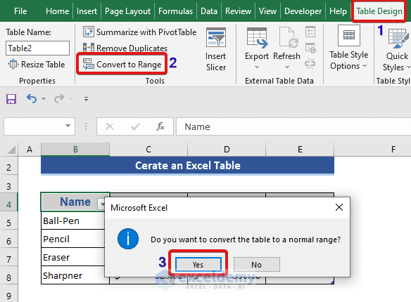 Excel general tables type