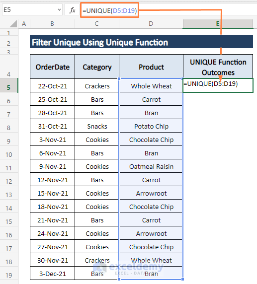 Unique function-Excel Filter Unique