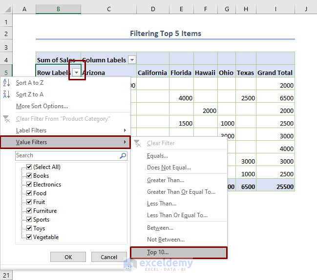 Utilizing Value Filters to Filter Excel Pivot Table
