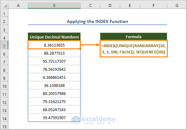As Random Number Generator Excel with No Repeats Utilizing the INDEX Function 