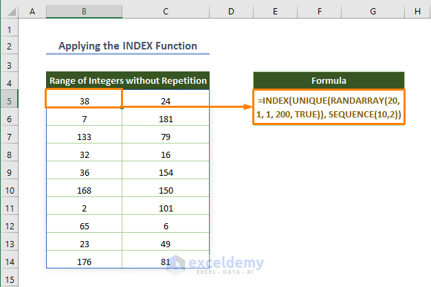 Utilizing the INDEX Function As Random Number Generator with No Repeats