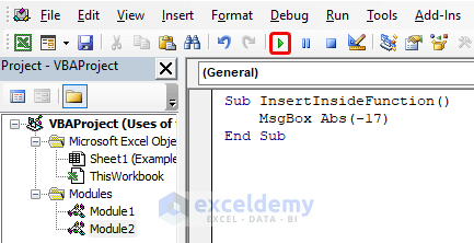 Input a Number Directly into the Abs Function in Excel VBA