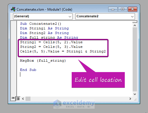 Use Ampersand (&) Operator to Join Cells in VBA Concatenate