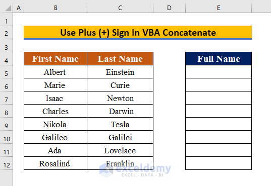Use Plus (+) Operator to Join Cells in VBA Concatenate