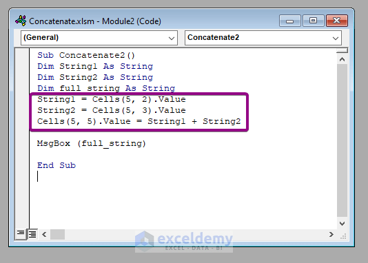 Use Plus (+) Operator to Join Cells in VBA Concatenate