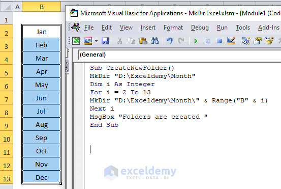 VBA MkDIr Function in Excel