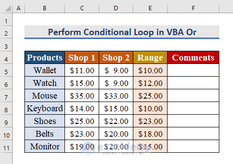 Perform Conditional Loop to Test Result Using VBA Or