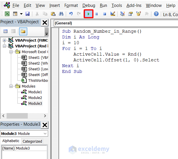 . Generate Different Integer Random Numbers for Each Cell in the Range Using VBA Rnd