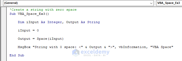 Create String with Zero Space Applying Excel VBA Space