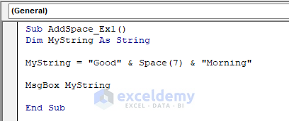 Add Space to String Using VBA Space in Excel