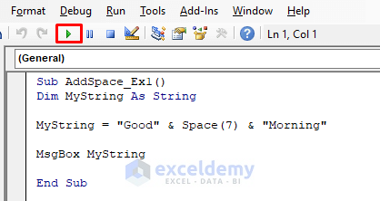 Add Space to String Using VBA Space in Excel