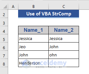 VBA StrComp in Excel