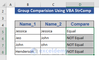 Group Comparison Using VBA StrComp