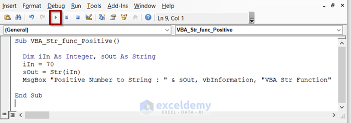 Change Positive Numeric Value to String with VBA Str Function