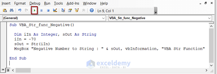 Turn Negative Numeric Value to String with VBA Str Function