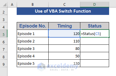 Build Custom Function Using VBA Switch