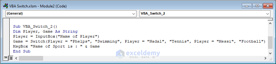 Input User Defined Value with VBA Switch