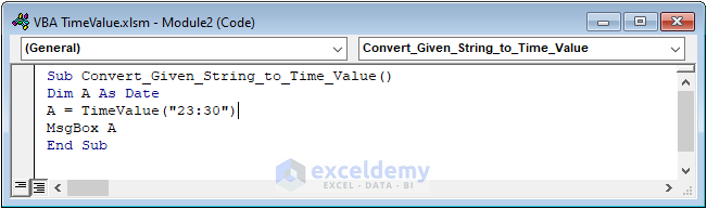 VBA TimeValue to Convert a Given String to Time Value