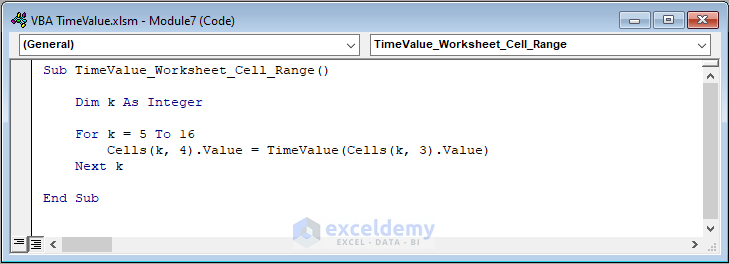 VBA TimeValue to Return Time Value on Worksheet for Cell Range