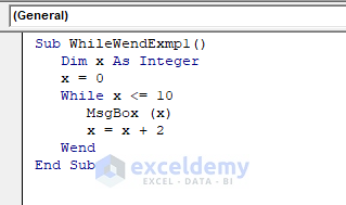 Display All the Even Numbers From 0 to 10 Using the While Wend Statement in Excel VBA