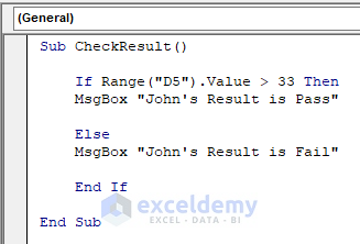 Checking Student’s Result Using If - Then - Else Statement in VBA