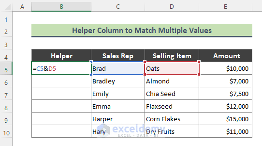 Get Approximate Match Multiple Texts with Helper Column and VLOOKUP Function