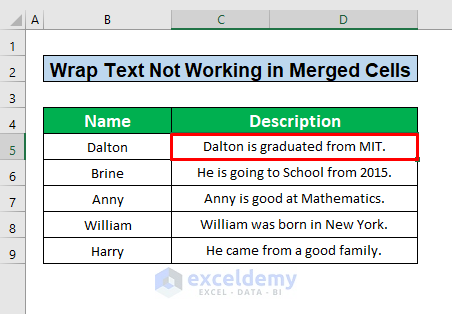 Unmerge Cell to Fix the Wrap Text Feature in Excel