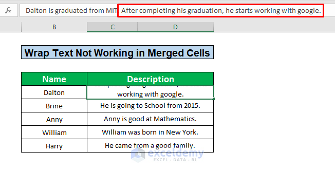 Unmerge Cell to Fix the Wrap Text Feature in Excel