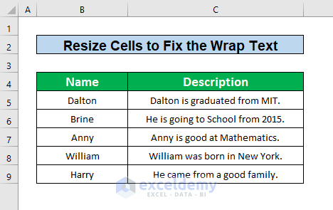 Resize Cells to Fix the Wrap Text Feature in Excel