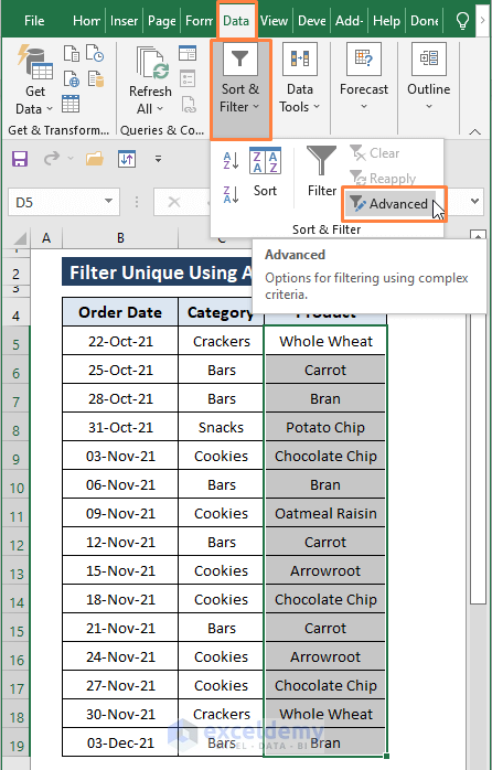 advanced filter-Excel Filter Unique