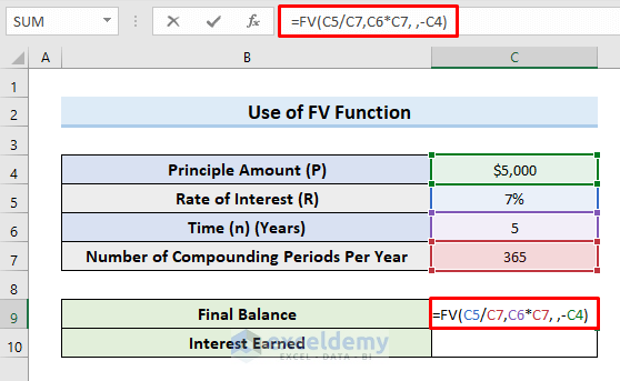 Use of FV Function to Calculate Daily Compound Interest