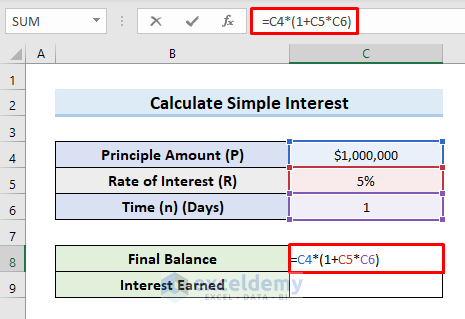 Calculate Daily Interest in Excel to Find Simple Interest