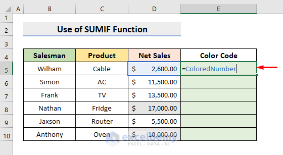 Apply SUMIF Function for Calculating Percentage Based on Cell Color